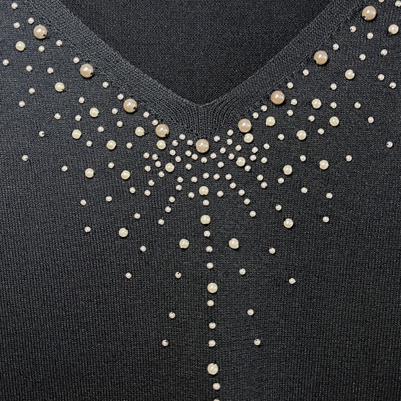 Vintage San Louis Paris Black Pearl Embellished Sleeve Rayon/Nylon Top, L - Picture 5 of 5